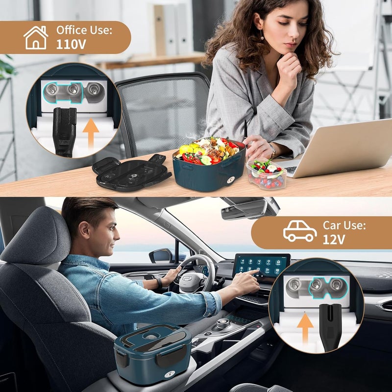 Vingud Electric Lunch Box for Adults, Heated Lunch Box for Men Women with Dual 1.5L SS Containers, Portable 80W Food Warmer for Car/Truck, Lonchera Eléctrica Portátil Christmas White Elephant Gifts - Image 4